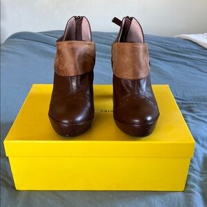 Elegant Two-Tone Leather Ankle Booties